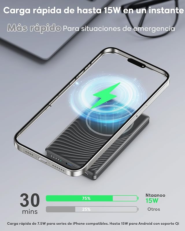 Batería Externa para MagSafe 5000mAh, Power Bank 20W Ultra Fina