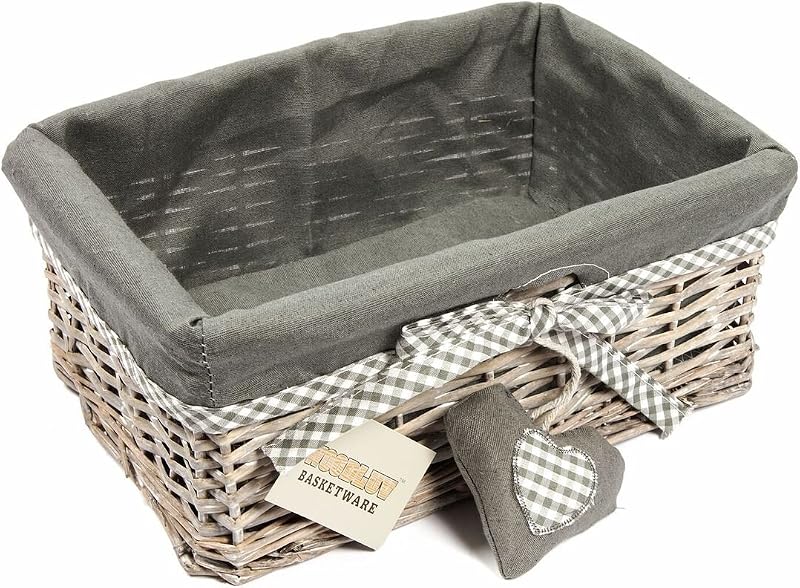 Woodluv Grey Wicker Rectangular Storage Gift Hamper Basket Medium