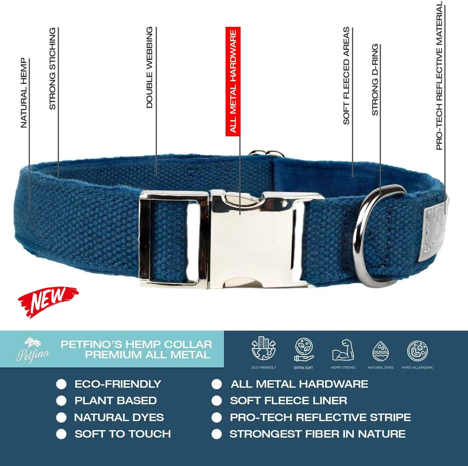 hemp dog collar with metal buckle