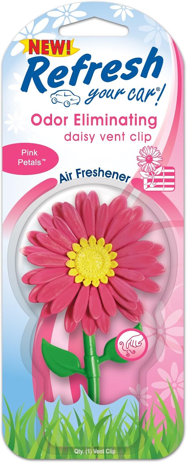 Refresh Daisy Vent Clip Car & Home Odor Eliminating Air Freshener- Pink Petals Scent
