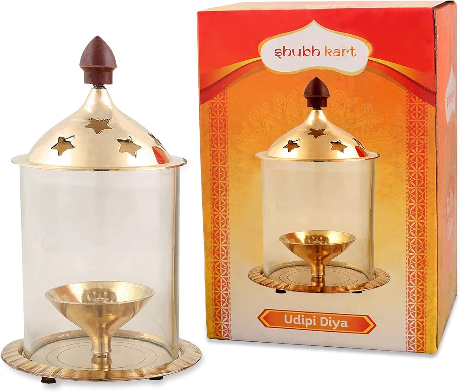 Oil Lamps & Accessories - Shubhkart Indian Oil Lamp/Akhand Diya with Borosilicate Glass