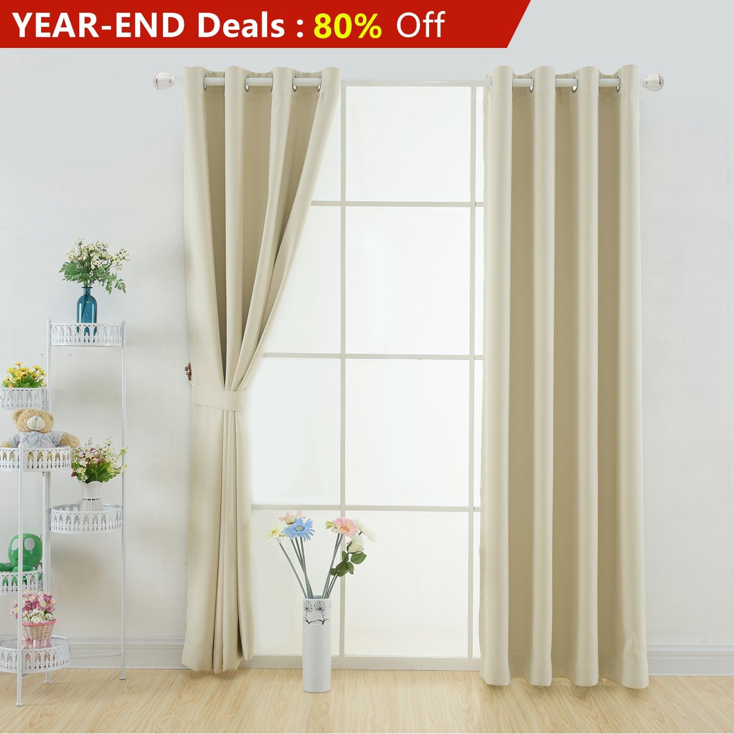 YOJA Room Darkening Thermal Insulated Blackout Curtains Drapes for Bedroom,Beige,52" W x 84" L (1 Panel)