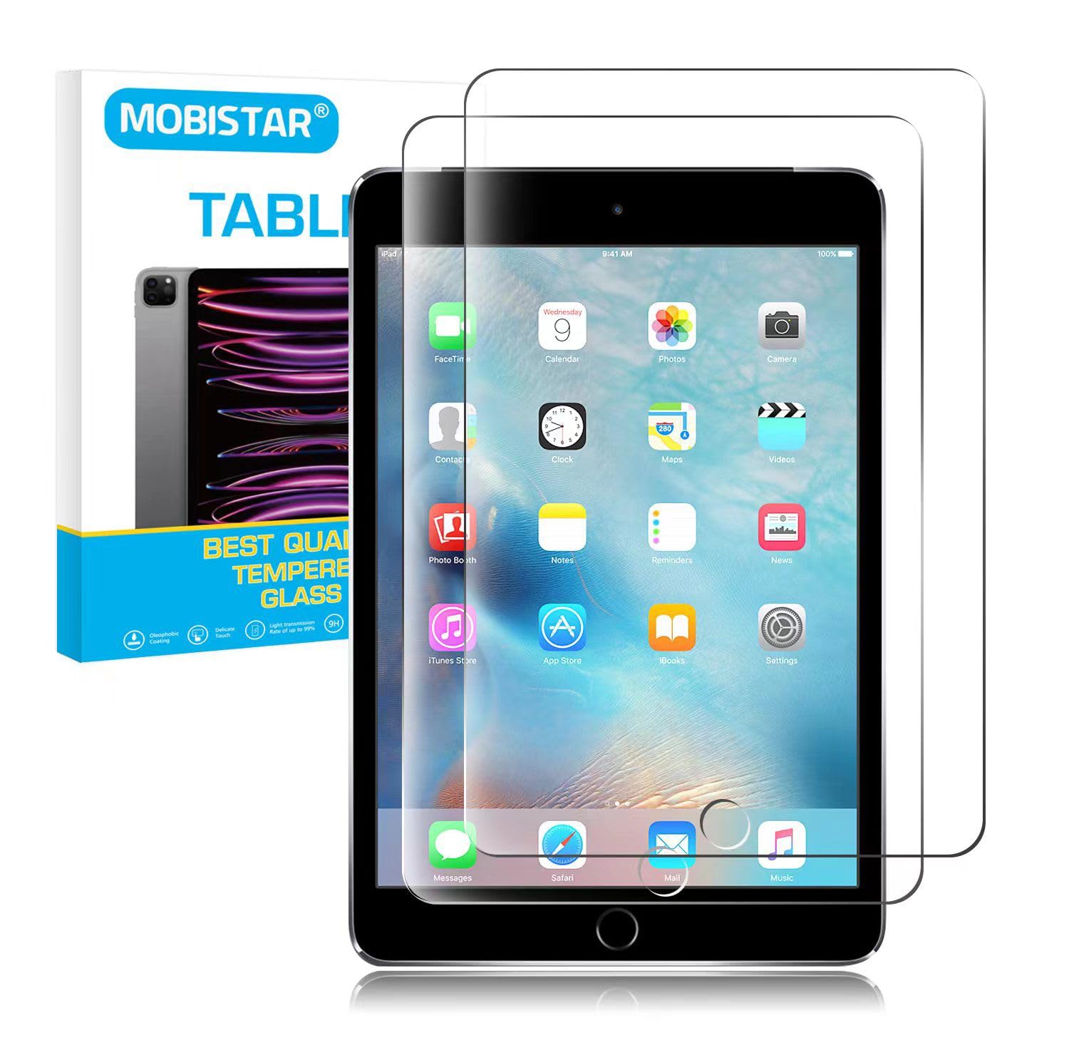 MOBISTAR® [2-Pack Screen Protector for iPad 9.7-Inch (6th/5th Generation, 2018/2017 Model), iPad Air 1, iPad Air 2, iPad Pro 9.7’’, 9H Tempered Glass Film, High Definition, Anti-Scratch, iPad 9.7’’