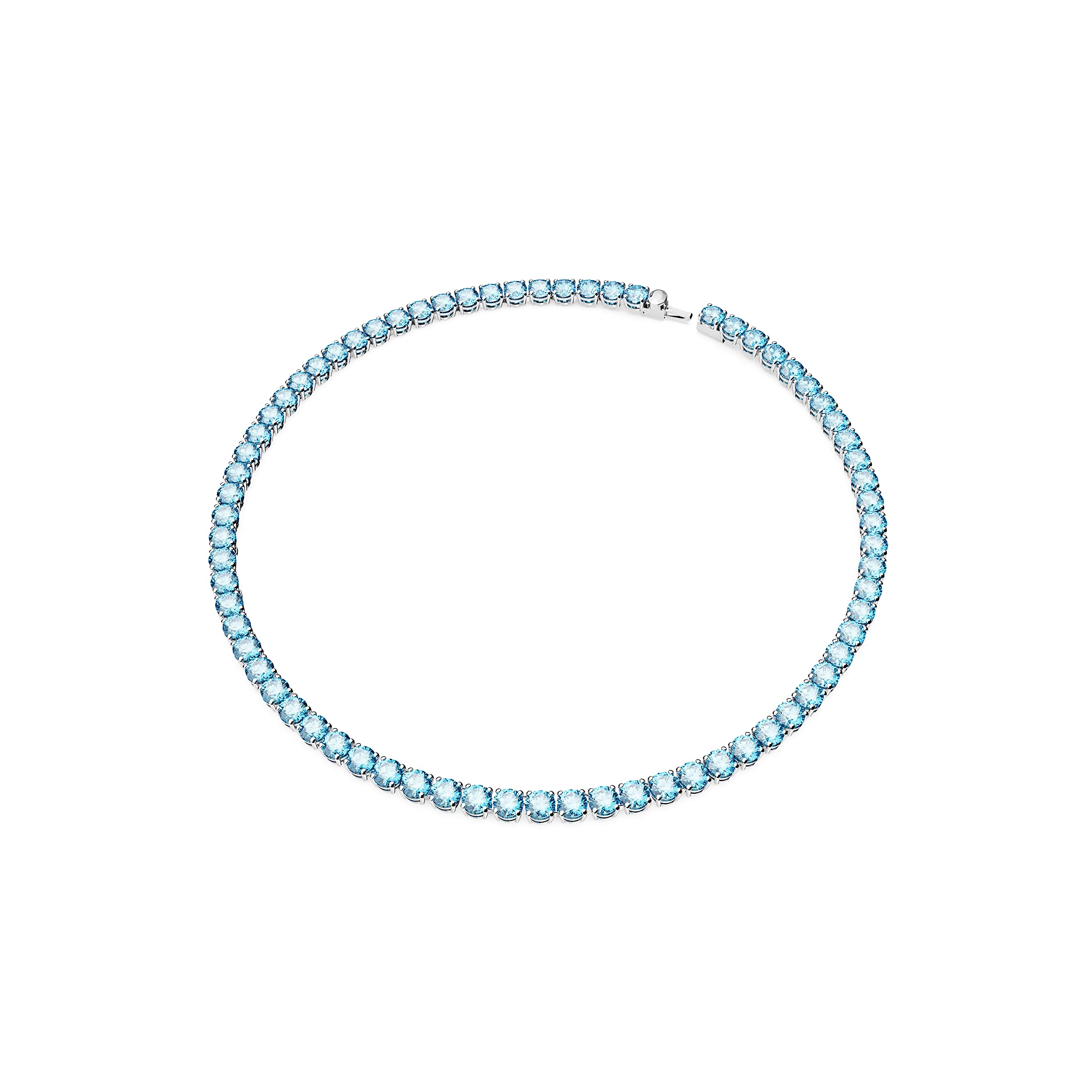 Swarovski Matrix Tennis Necklace with Bright Blue Crystals on a Rhodium Finished Setting