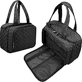 GVCELS Travel Toiletry Bag for Women, Quilted Puffy Makeup Bag with Wet-Dry Compartments - Portable Cosmetic Organizer for Vacation, Gym, Weekend Trips, Black