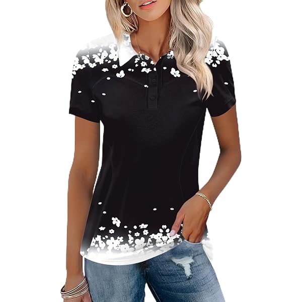 Fiqyvagox 1/4 Zip Short Sleeve V-Neck Golf Polo Shirts for Women