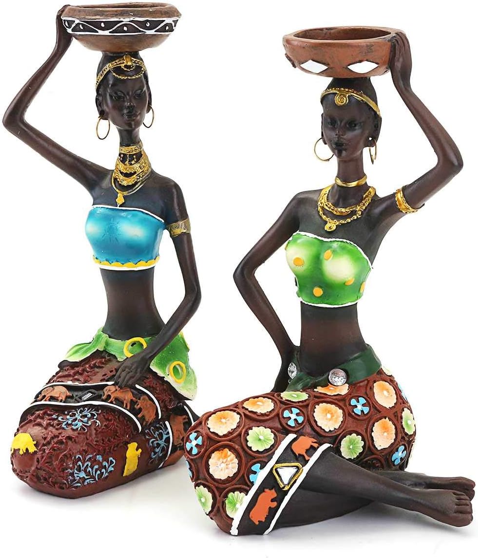 BOLESHU African Figurine Sculpture Tribal Lady Statue Decor Collectible Art Piece Human Decorative Home Black Women Candle Holder Creative Vintage Gift