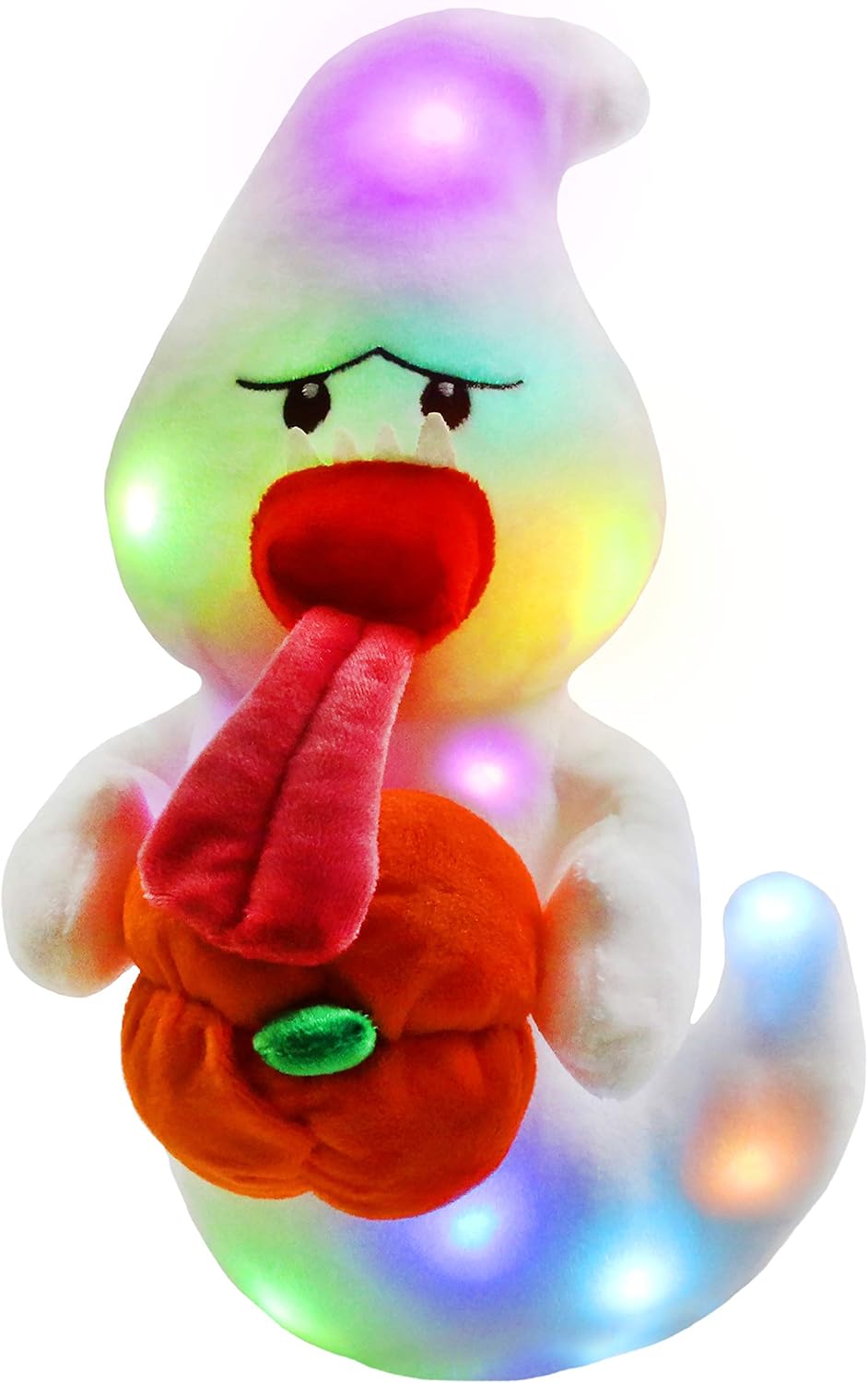 Bstaofy Light up Ghost Stuffed Animals LED Colorful Cozy Floppy Plush Toys Glow Afraid of Dark Nightlight Bedtime Pals for Kids for Toddlers Christmas, 11''