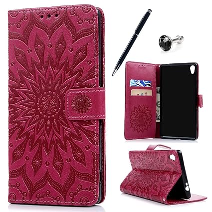 ACE Bilon Handyhülle für Sony Xperia XA Ultra Hülle Flip Case Tasche Sonne Blume Kunstleder Schutzhülle Silikon Handytasche M