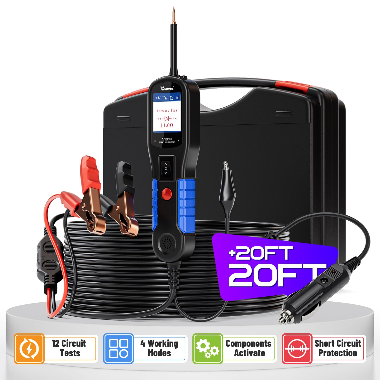 Photo 1 of Power Circuit Probe Kit VDIAGTOOL V200, Automotive Circuit Tester, 12V 24V Car Probe Tester, Electrical Diagnostic Tool, AC DC Diode Resistance Relay Fuse Activate Component Test, 40FT Cable