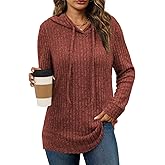 Lylinan Womens Soft Ribbed Knit Hoodie Sweaters Long Sleeve Pullover Shirts Lightweight Cozy Fall Tops