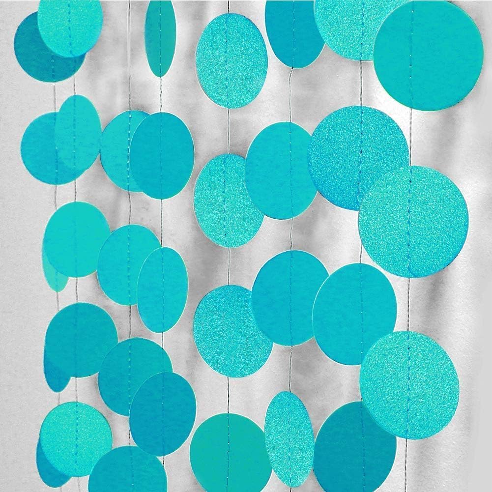 Cheerland Ocean Blue Circle Garland Under the Sea Party Decorations Little Mermaid Hanging Dots Steamer Banner Backdrop for Boy Kids Birthday/Bday Baby Shower Graduation Decor