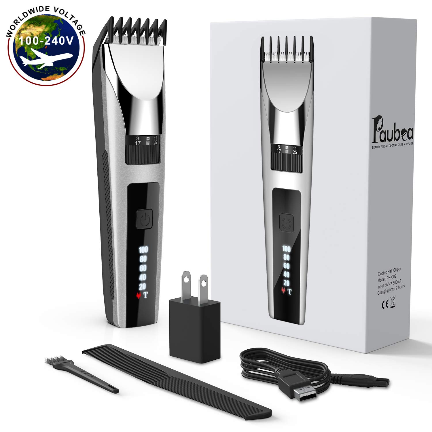 Paubea Electric Cordless Hair Clippers - All-in-One Adjustable Guide Combs at Home Haircut Machine Hair Cutting Tools Hair Trimmer Grooming Kit for Men: Beauty