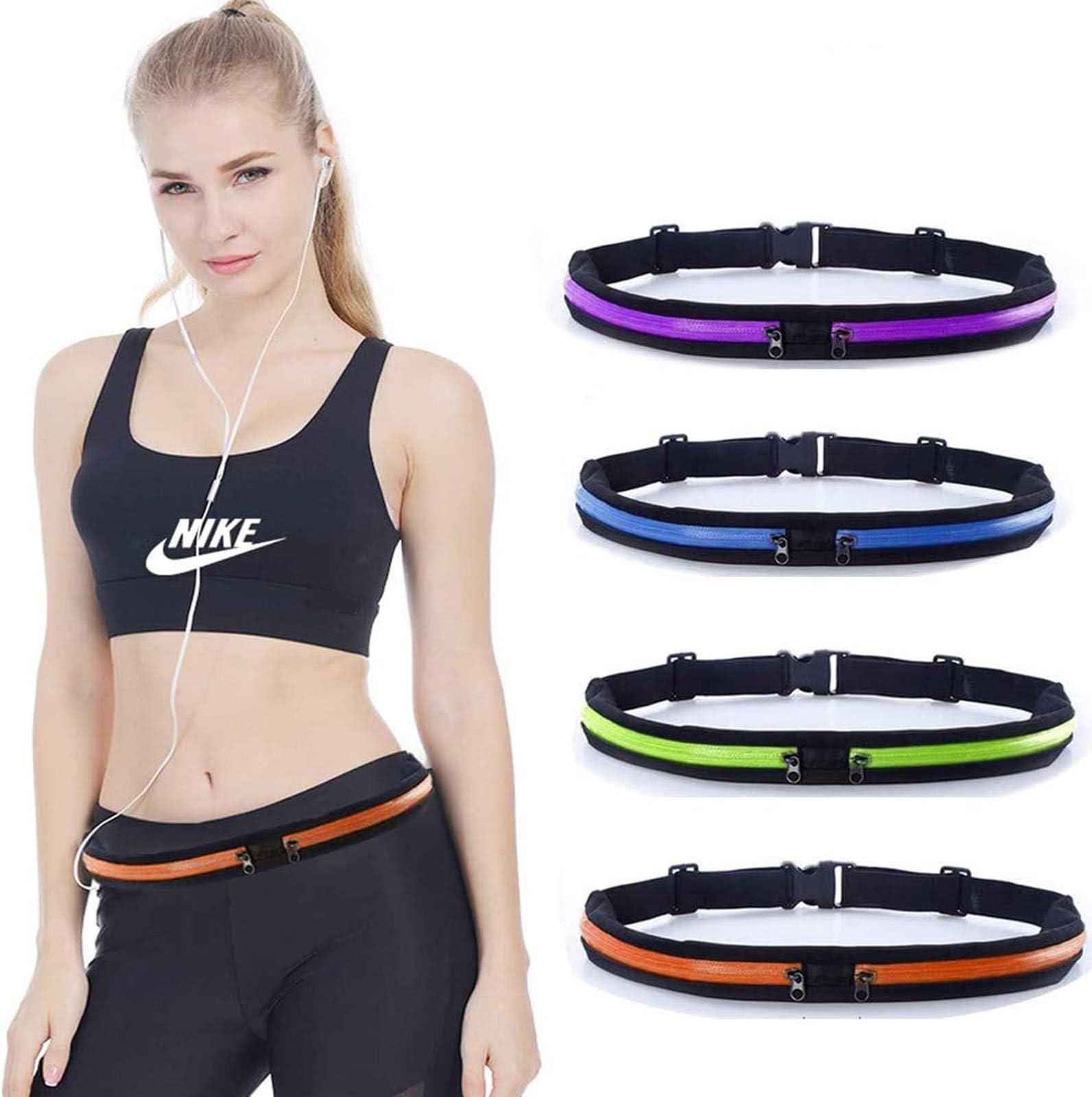 Running Belt Waist Pack Fanny Pack with 2 Expandable Pockets for Men and Women Hiking Jogging Walking Cycling etc, Sweatproof Rainproof Mobile Phone Pouch Bag