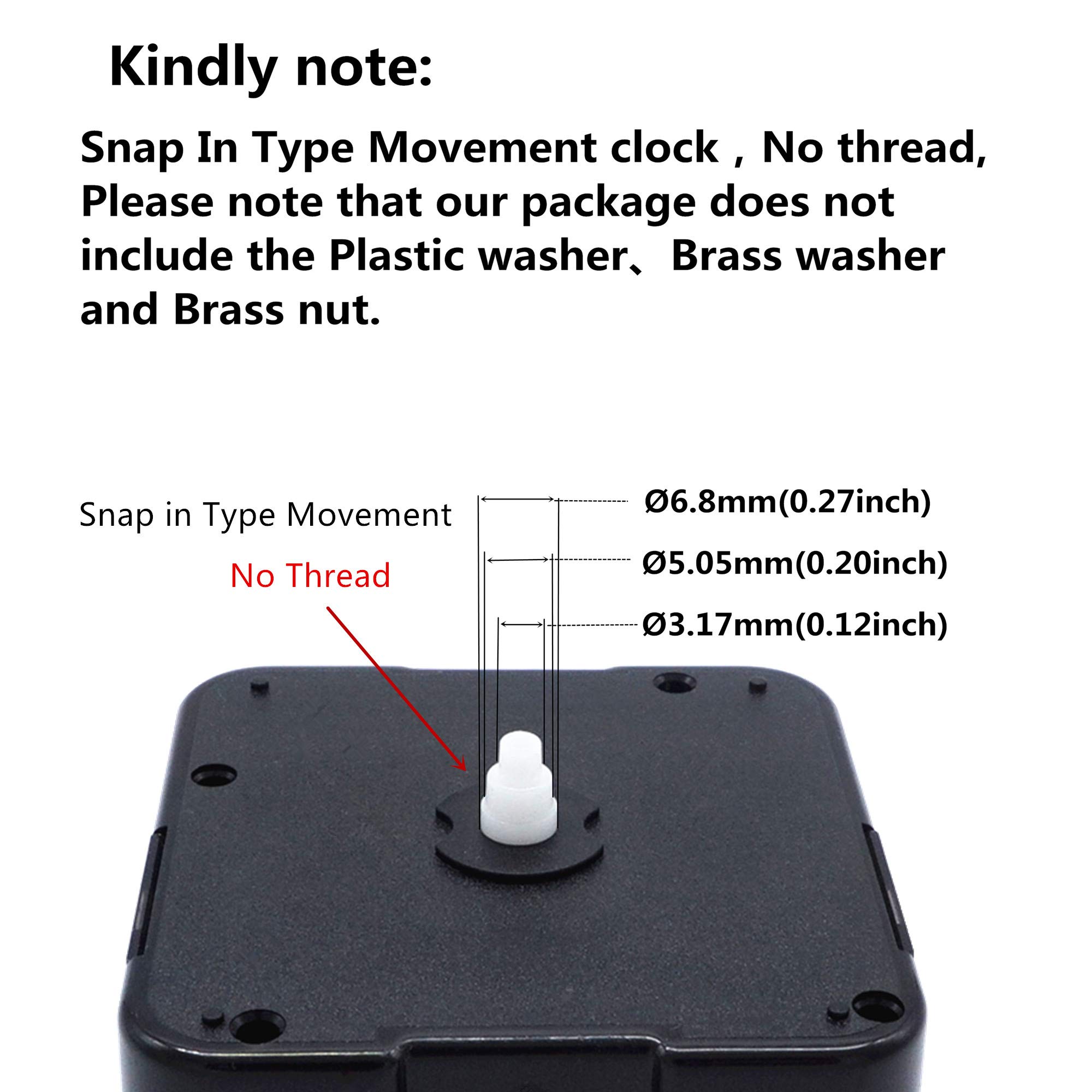 TIKROUND Youngtown 12888 Snap in Type 4.5mm Hour Shaft Length Continuous Sweep Non Threaded Quartz Clock Movement 8mm Total Shaft Length (A Hands).