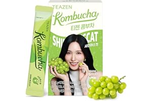 TEAZEN Shine Muscat Kombucha Tea (Green Grape), Sparkling Fermented Powdered Mix Beverage from Korea, Sugar Free, Live Probio
