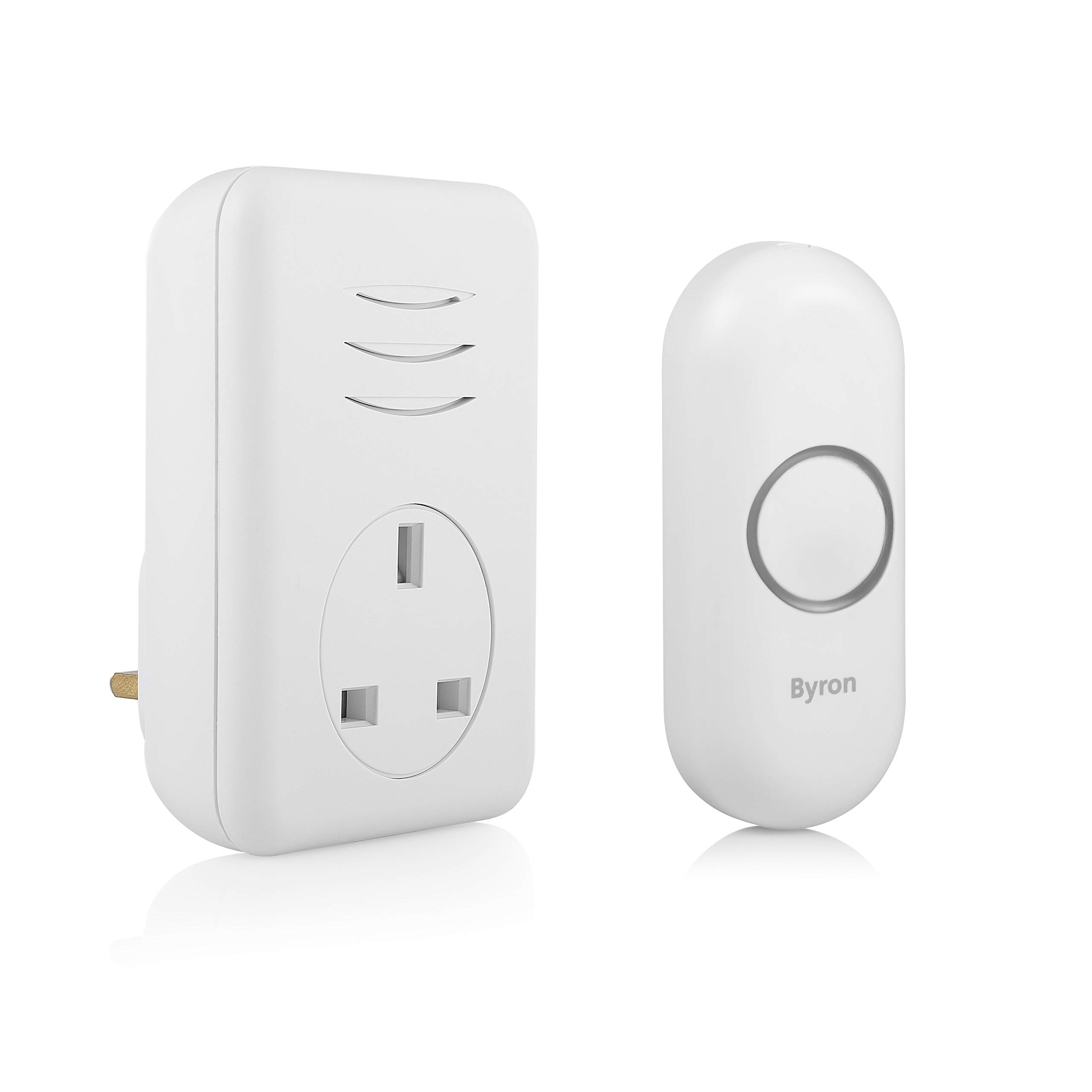 Byron Wireless Doorbell Set, Plug-Through Chime, 150m Range, 16 Melodies, DBY-22313UK