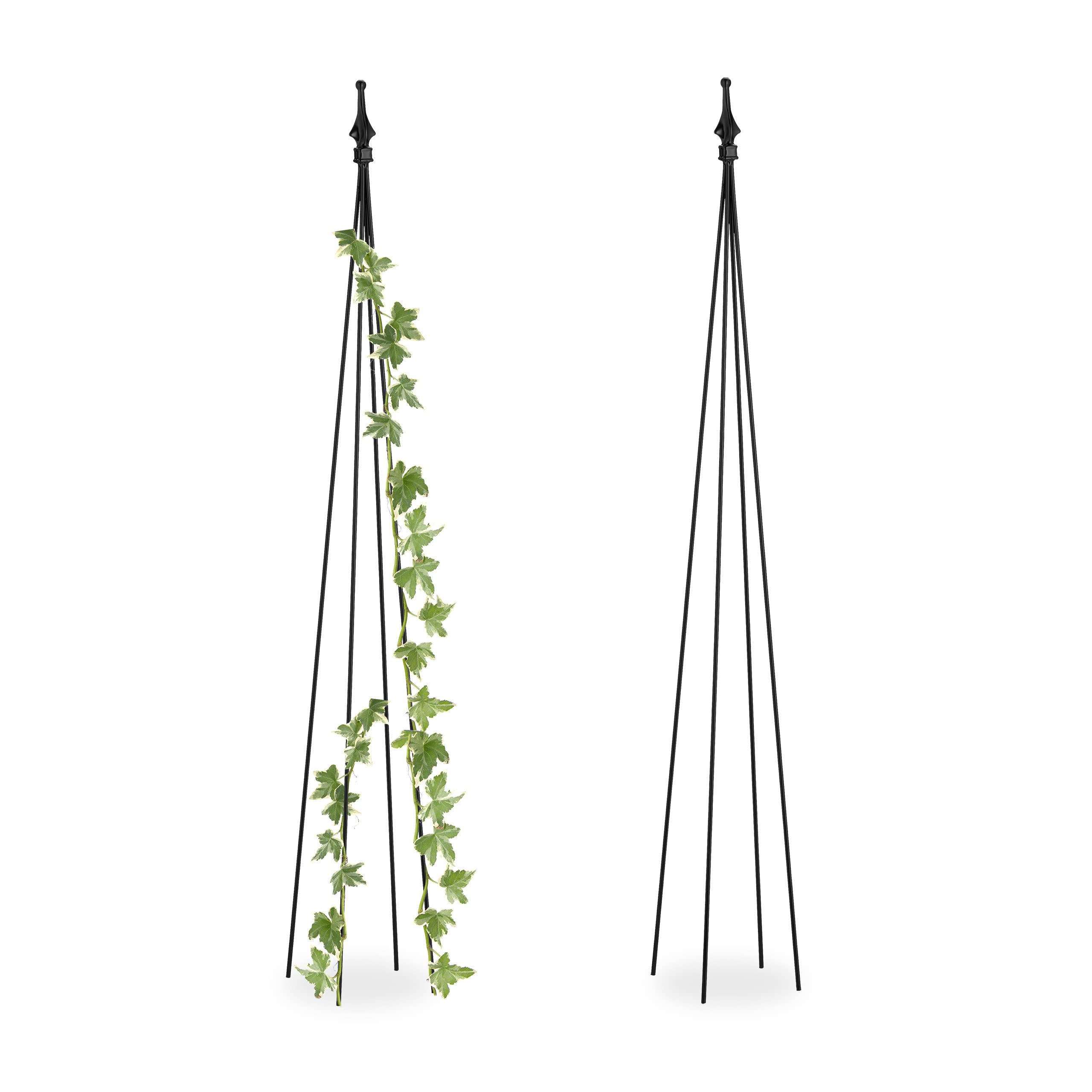 Relaxdays Garden Obelisks, Set of 2, 120 x 16 x 16 cm, Pyramid, Climbing Plants Support, Metal, Free-Standing, Black