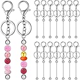 JehaYu 14 Pcs Beadable Keychains Bars Beadable Keychain Making Kit Bulk Keychains Bars Blank Bead Keychain Kit for DIY Beads Crafts Supplies Gift