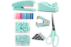 SPORTSVOUTDOORS Mint Green Desk Accessories, Teal Office Supplies, Stapler and Tape Dispenser Set, Teal Desk Accessory Kit, Gift for Students, Women, Coworkers, Boss Lady, Office Clerks