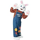 Kofero Easter Bunny Costume Adult Deluxe Rabbit Mascot Plus Size Suit Onesie Outfit with Overalls for Men Women Unisex Party