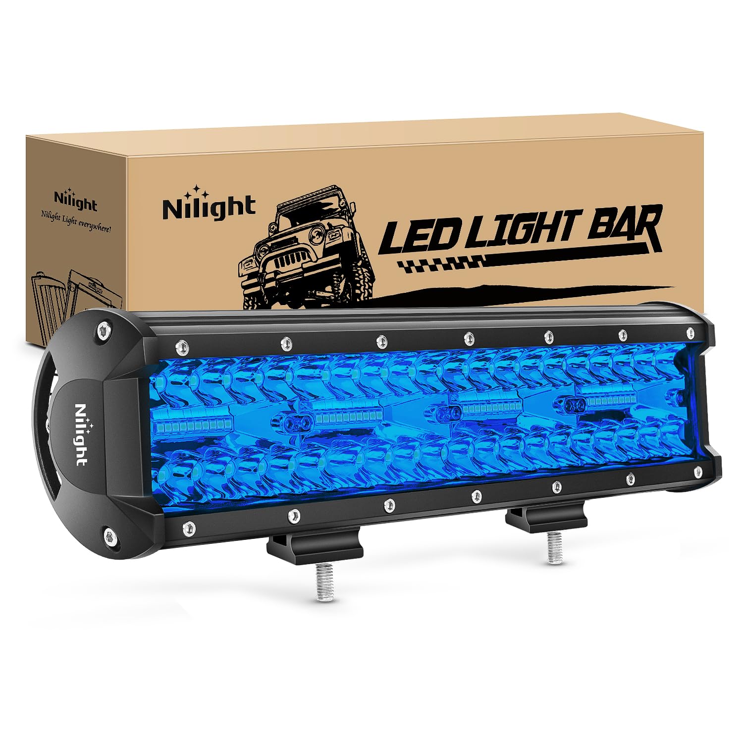Nilight 12 Inch LED Light Bar Blue Triple Row 240W Spot Flood Combo 30000LM Driving Boat Off Road Fishing Hunting Emergency Safety Lighting for UTV Pick-up Van Tractor Image