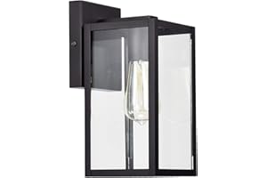 MICSIU Clear Glass Outdoor Light Fixtures Wall Mount, Black Exterior Wall Lantern with E26 Base Socket, 11 Inch Outside Wall Mount Lights for House, Yard, Shop, Doorway, Pathway, Balcony