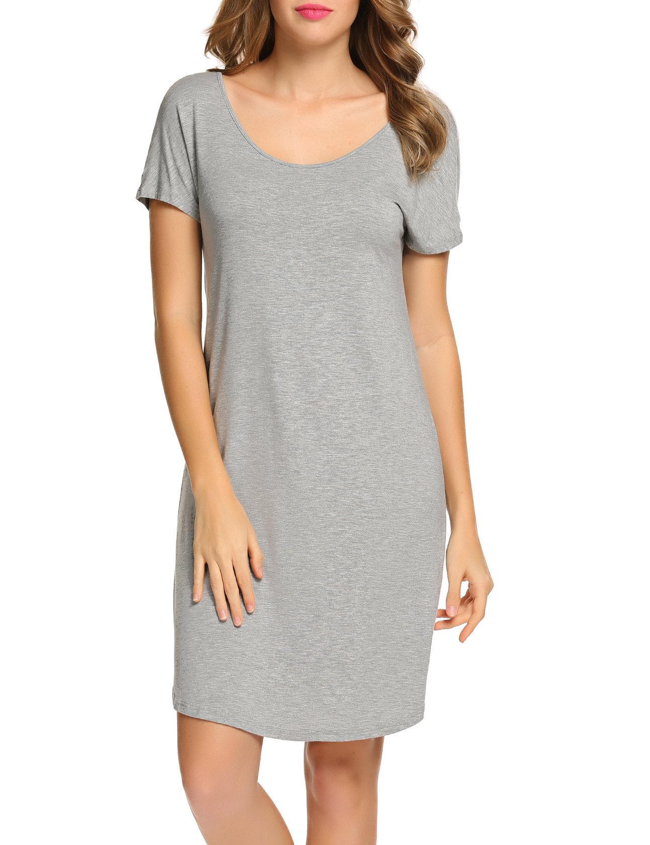 Ekouaer Women\'s Nightgown Sleepwear Sleep Shirt Sexy Cross Back Short Sleeve Nightshirt Pajama With Eyeshade S-XXL