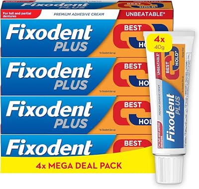 Fixodent Plus Denture Adhesives Cream 40g x 4 Best Hold Premium White