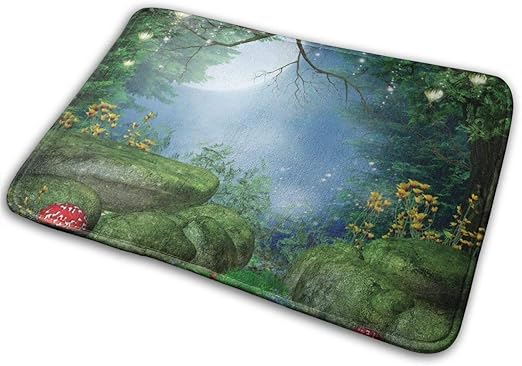 Amazon Com Kwhy Fairy Tale Forest Scenery Bath Rugs And Mats Memory Foam Bath Mats Non Slip Soft Absorbent Bath Rugs Rubber Back Runner Mat For Kitchen Bathroom Floors 15 7 X 23 5 White