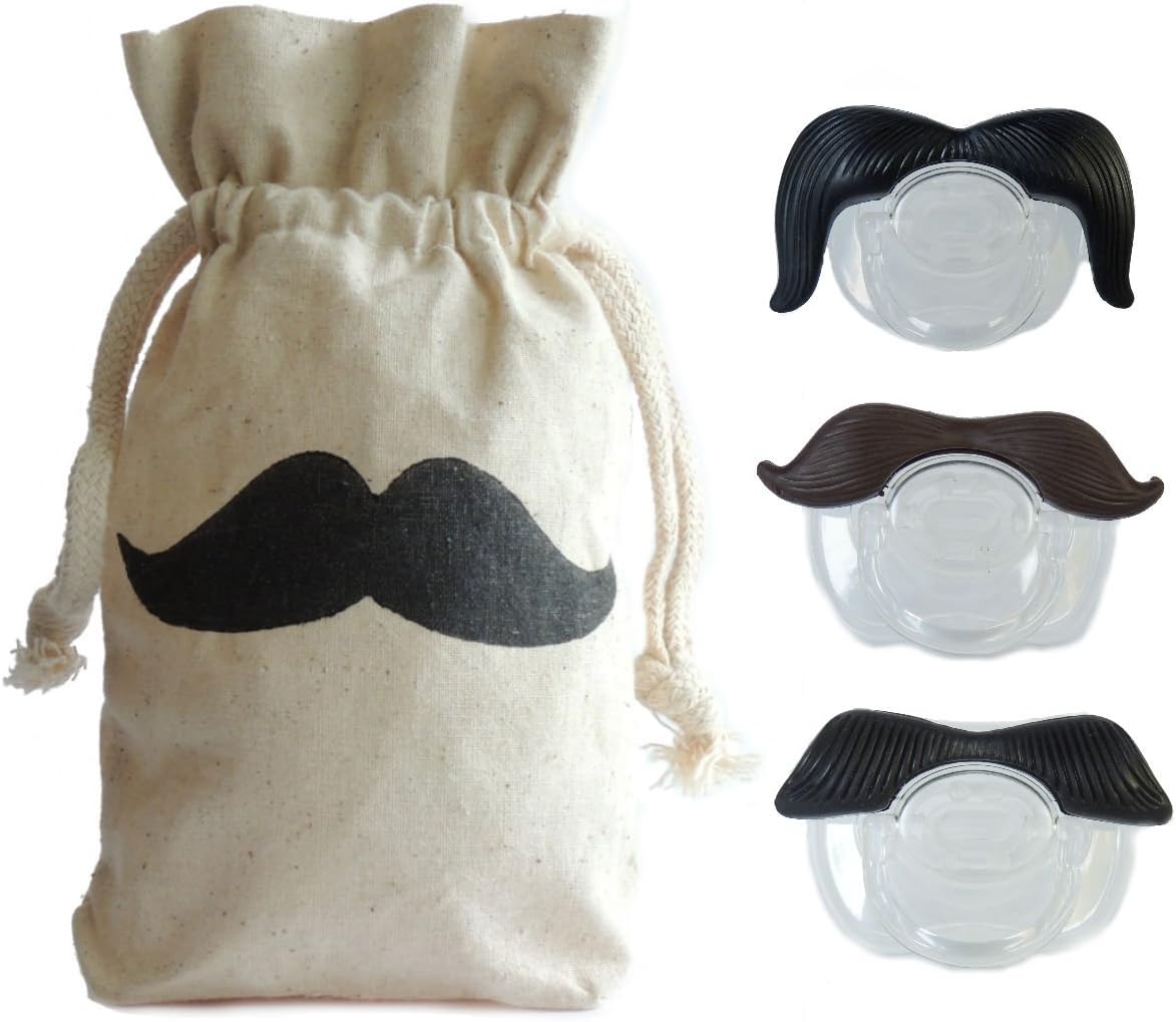 3-pack Mustache Pacifier with Free Mustache Carrying Bag (Black)