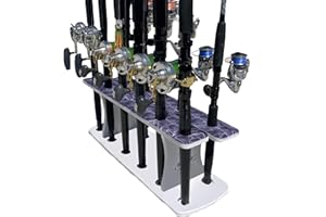 Rush Creek Creations Reel Salty Premium Marine Grade 11-Rod Fishing Rod Holder with Bi-Level Design, UV-Resistant, 100% Waterproof Fishing Pole Holder for Garage and Dock, Securely Holds 11 Rods