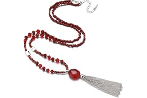 BULINLIN Boho Beaded Long Necklaces for Women Chunky Bead Pendant Necklace with Crystal Tassel Costume Jewelry Gifts for Her