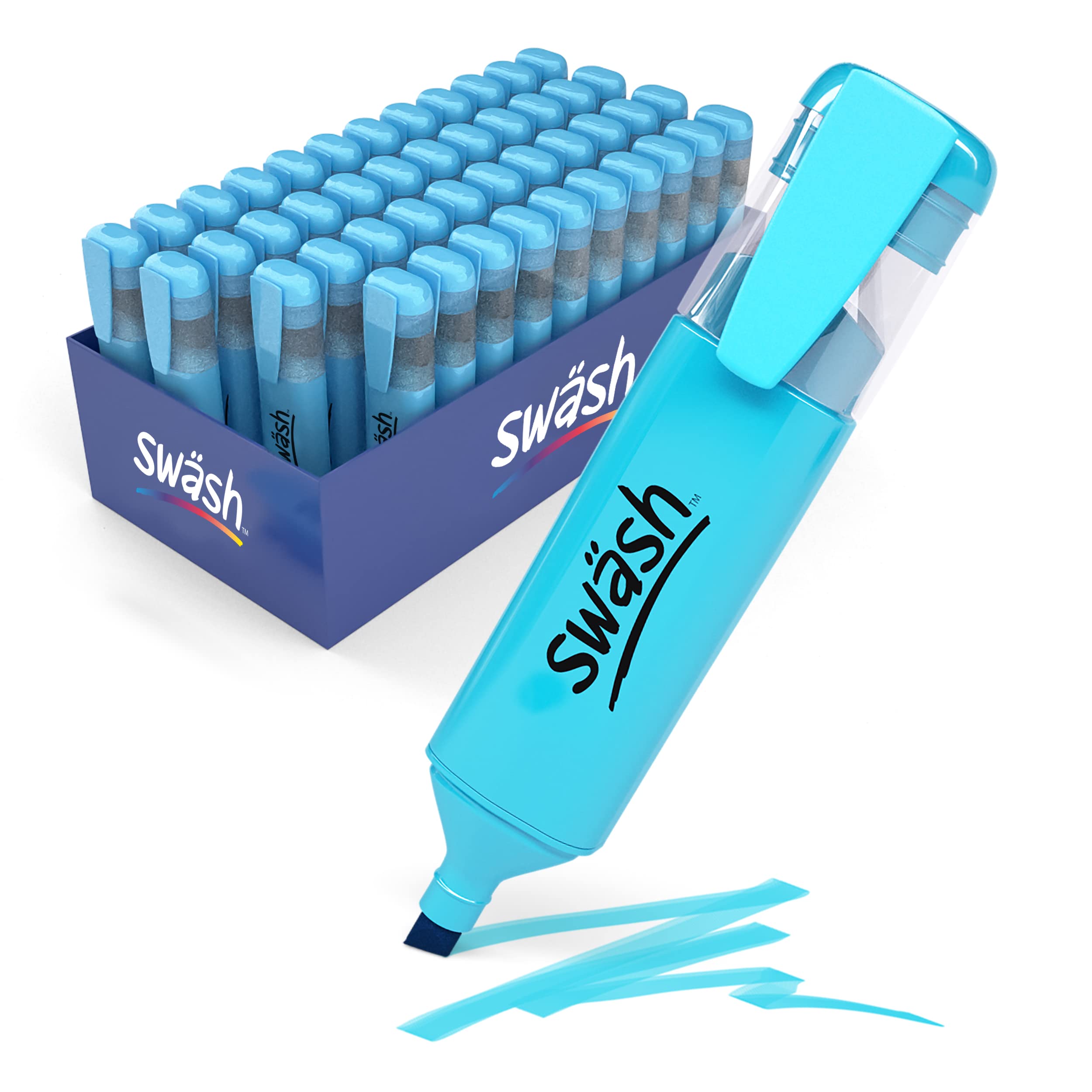 Swäsh HLP48BU Premium Highlighter Pens for Schools and Students – Wedge Tip – Neon Blue (48 Pack of Markers)