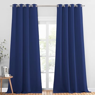 PONY DANCE Blackout Curtain Eyelet Set 2 Panels 55x96 Blue Room Darkening