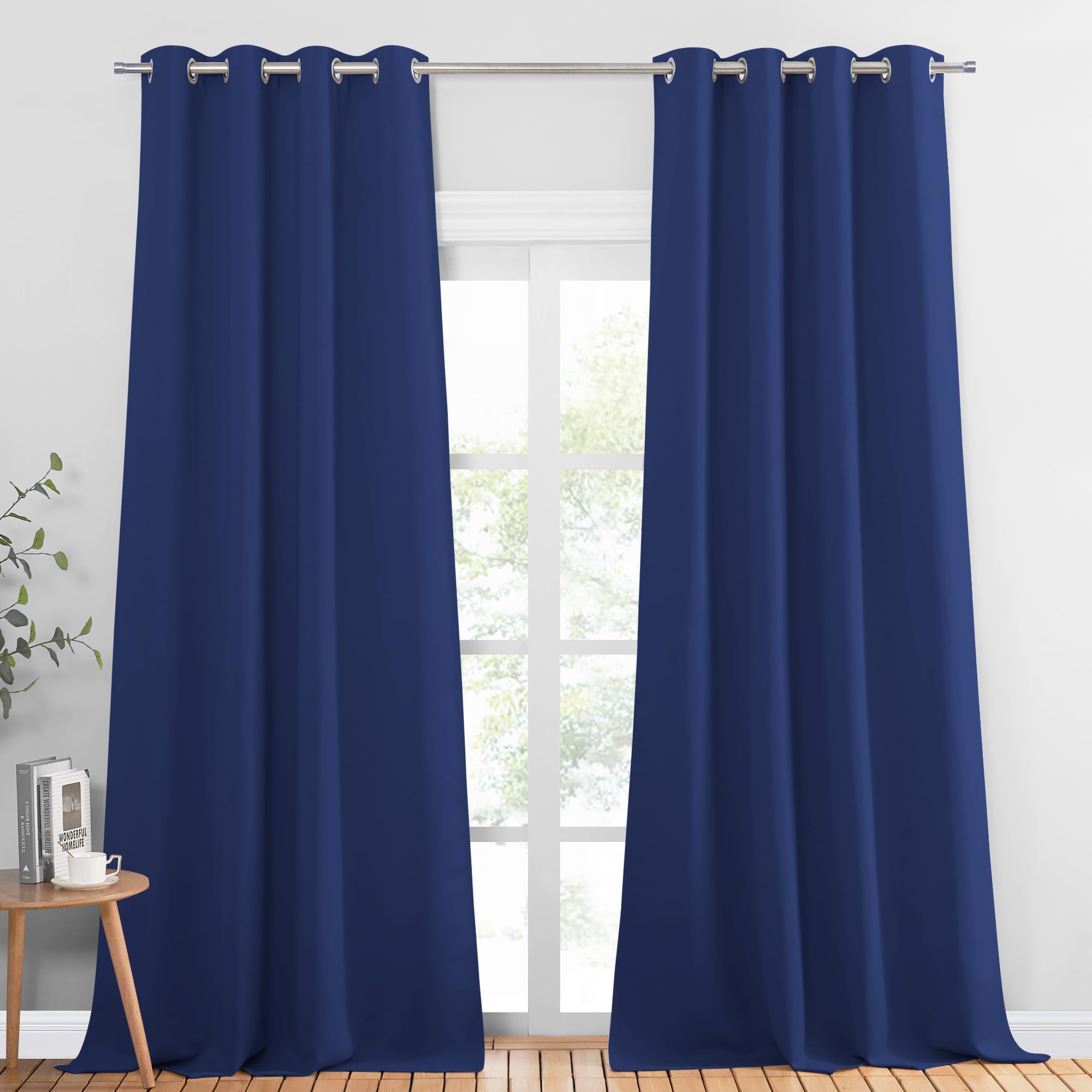 PONY DANCE Long Blackout Curtain with Eyelet - Thermal Insulated Room Darkening Privacy Curtains & Drapes for Living Room Large Panels for Door, Set of 2, 55 Inch Wide by 96 Inch Drop, Blue — image 1