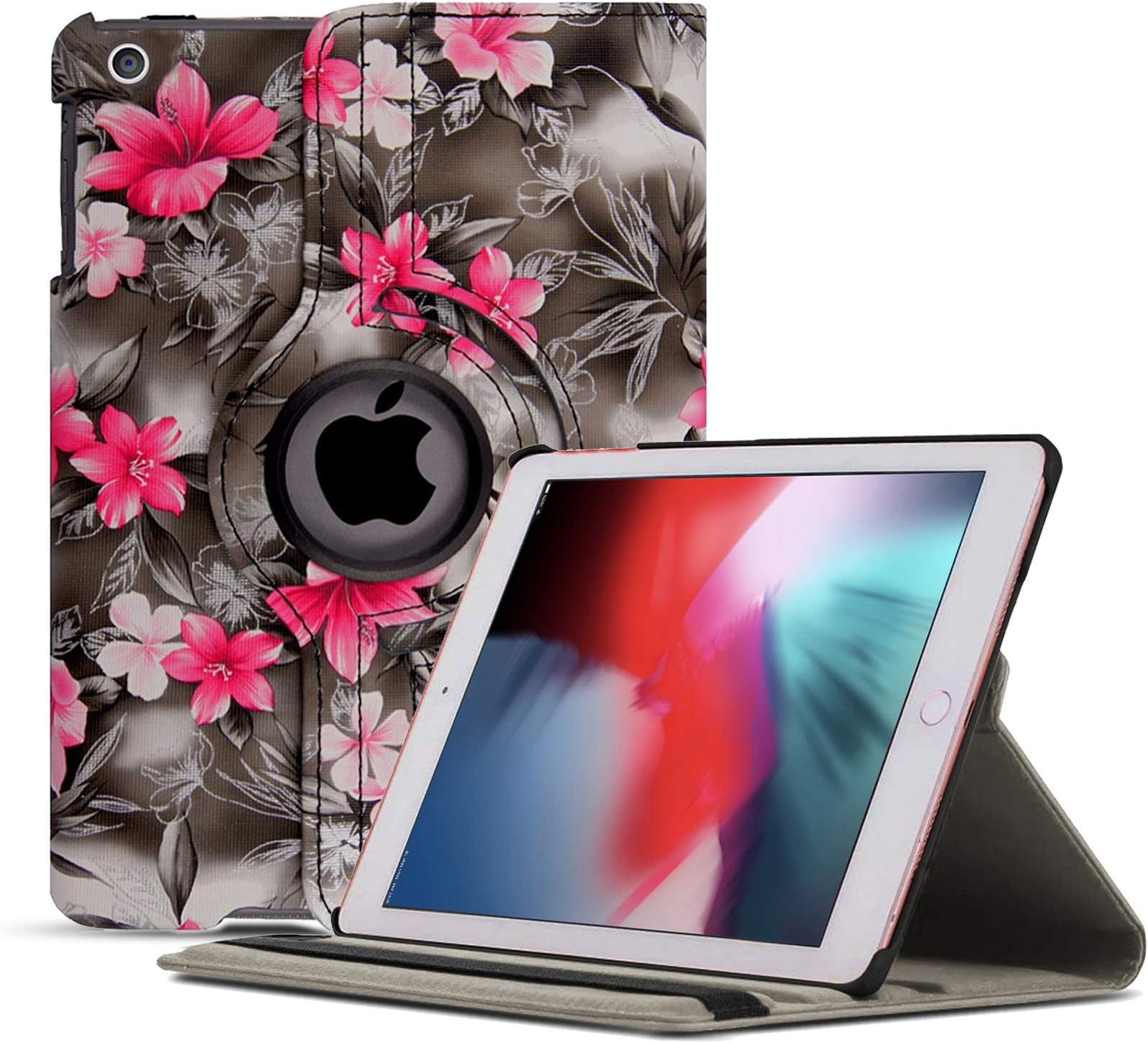 iPad Air 3 2019 Case, Premium Leather Folio Flip Case Cover, 360 Rotating Stand Smart Cover with Auto Sleep/Wake for Apple iPad Air 2019 / iPad Pro (10.5 inch) 2017 (Pink Flower Dark Grey)
