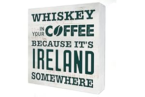 HDKY Coffee Because It's Ireland Somewhere Wood Box Sign Home Decor Rustic St. Patrick's Day Quote Wooden Box Sign Block Plaque for Wall Tabletop Desk Kitchen Decoration