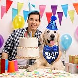 Fantasyon Dog Birthday Hat and Bandana Set Blue Reusable Party Accessory view 7