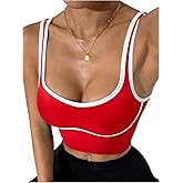 SOLY HUX Women's Athletic Tops Scoop Neck Sleeveless Contrast Binding Workout Yoga Crop Tank Top