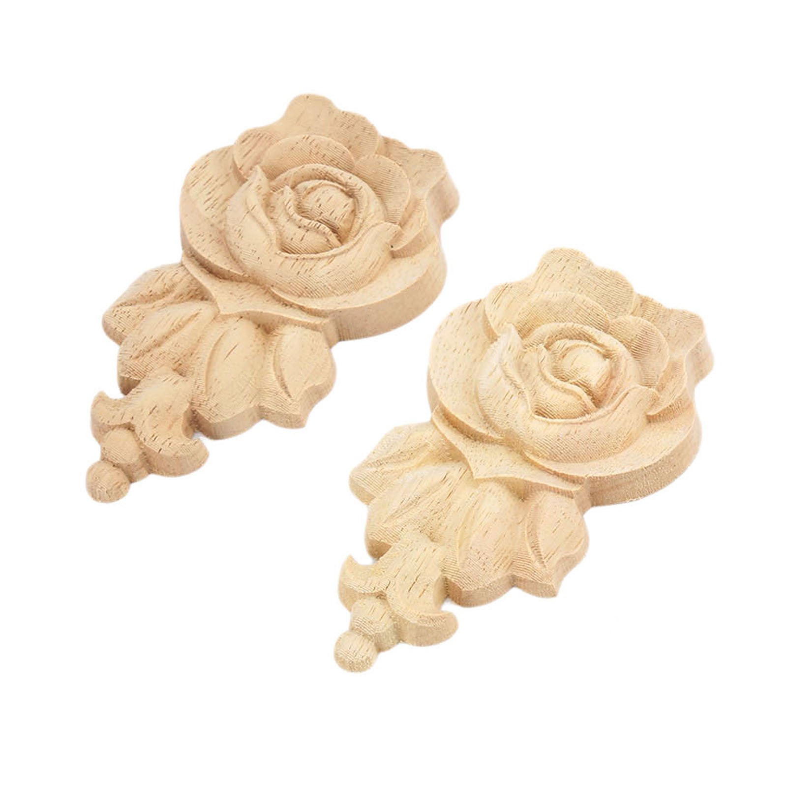MUXSAM 2pcs 10 * 6cm Wood Carved Corner Applique Onlay Door Cabinet Rose Unpainted European Style