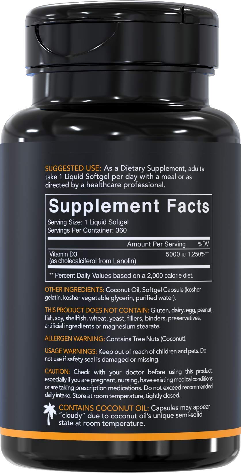 High Potency Vitamin D3 (5000iu) enhanced with Coconut Oil for Better