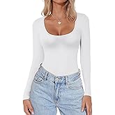 Ekouaer Women Long Sleeve Shirt Scoop Neck Tops Slim Fit Basic Top Thermal Undershirts Base Layer Tee
