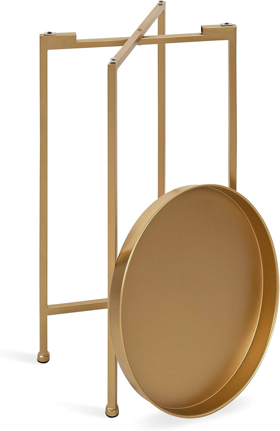 Kate and Laurel Celia Round Metal Foldable Accent Table with Tray Top, Gold: Furniture & Decor
