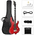 Ktaxon Burning Fire Design Electric Guitar Kit, 36-inch HSH Pickup Electric Guitar Beginner Guitar Set with Amplifier, Rosewood Fingerboard, 5-Ways Pickup Switch (Red)