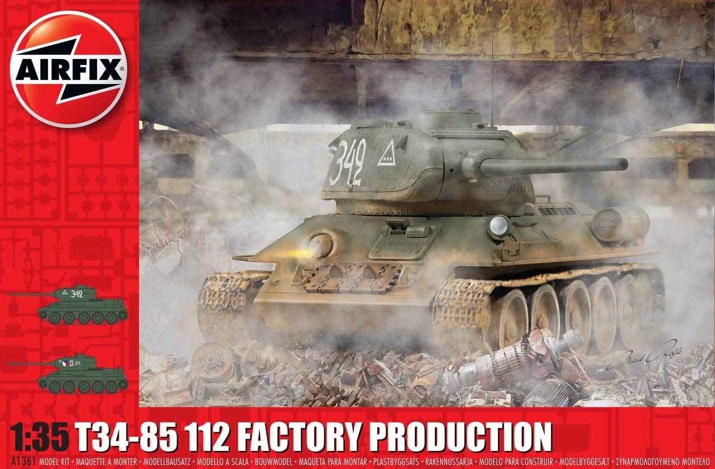 Airfix Model Set - A1361 T34-85 112 Factory Production Model Building Kit - Plastic Model Tank Kits for Adults & Children 8+, Set Includes Sprues & Decals - 1:35 Scale Model