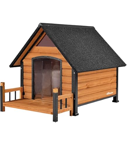 Outdoor Dog House With Anti-Chew Frame & Rotating Bowl - Weatherproof Wooden Kennel For Large Dogs