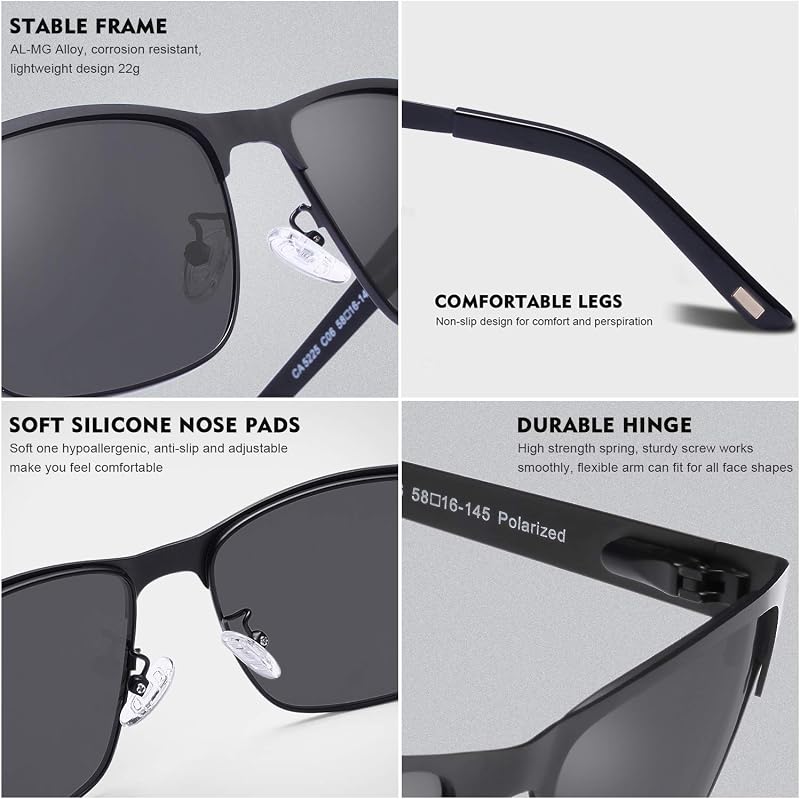 Gafas de sol para Hombre con Protección UV Polarizadas de Espejo para Conducir Senderismo Béisbol,Montura Cuadrada