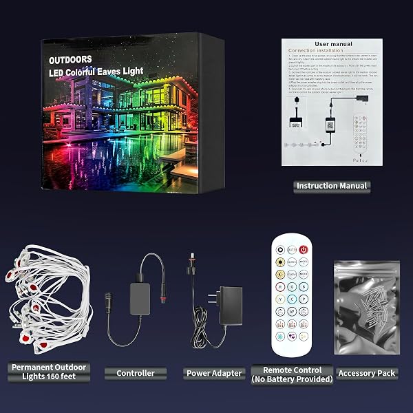 IHOMEY 150FT PERMANENT OUTDOOR EAVES LIGHT WITH 90 LED, WATERPROOF SMART RGB LIGHT WITH APP/REMOTE CONTROL, FOR CHRISTMAS, HALLOWEEN