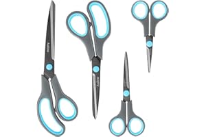 Asdirne Teflon Coating Scissors Set of 4, Non-Stick Scissors All Purpose, Premium Stainless Steel Razor Blades, Ergonomic Sem